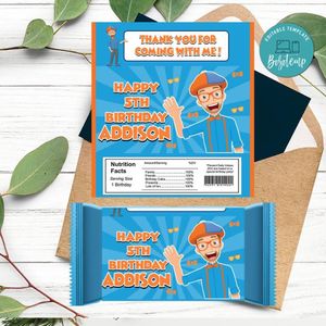 Blippi Candy bar Label Customizable Template Instant Download