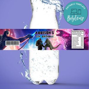 Godzilla Kong New Empire Bottle Label Birthday Water Bottle Label Template to Print at Home Instant Download