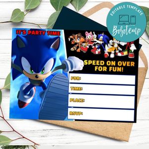 Sonic the Hedgehog fill in blank Invitation Customizable Template to Print at Home Instant Download