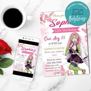 Mitsuri Birthday Flyer Customizable Template to Print at Home Instant Download
