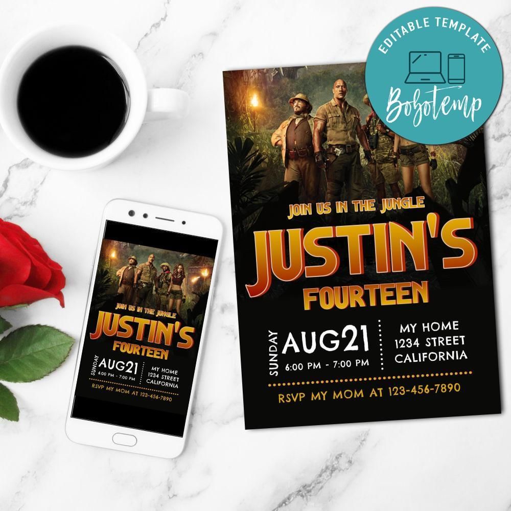 Jumanji Birthday Mobile Invite Customizable Template Instant Download