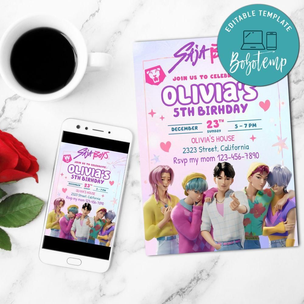 Saja Boys Invitation Customizable Template to Print at Home Instant Download