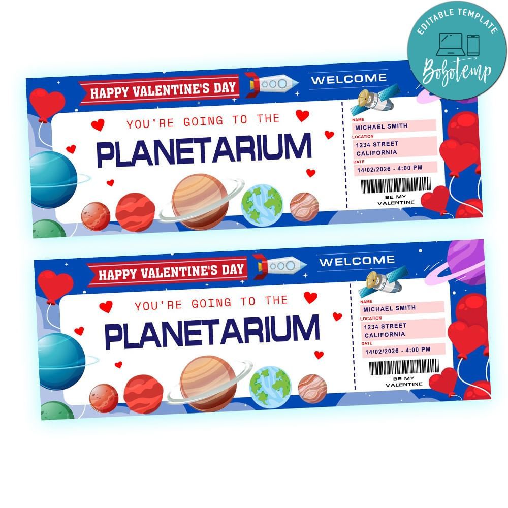 Valentine's Day Planetarium Voucher Ticket Invite Customizable Template Instant Download
