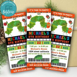 Hungry Caterpillar Ticket Invitation Customizable Template Instant Download