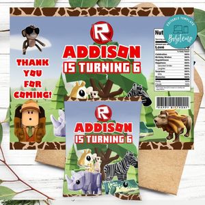 Roblox Safari Birthday Party Chip Bag Digital File Printable Instant Download