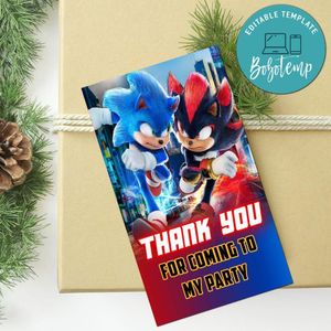 Sonic 3 Thank You Tag Customizable Template To Print At Home Instant Download