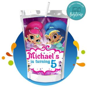 Shimmer and Shine Capri Sun Birthday Labels Digital File Printable Instant Download