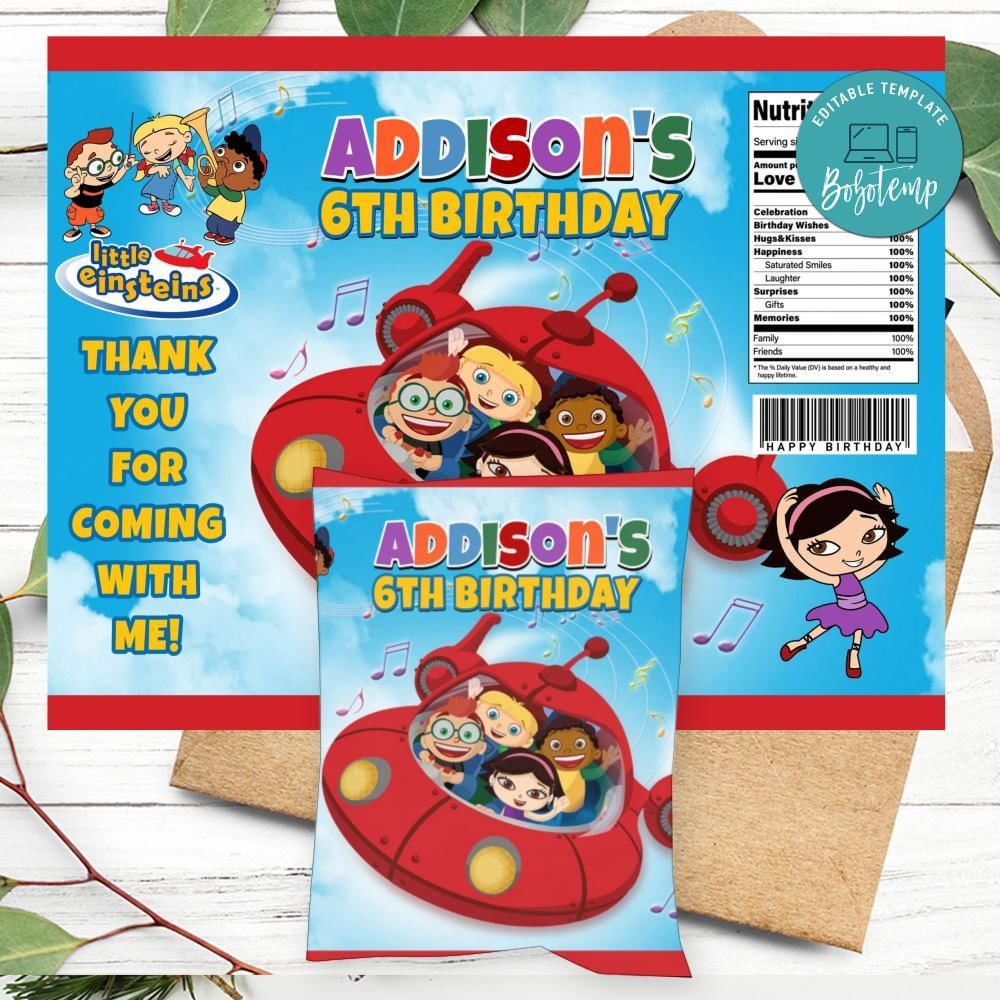 Little Einstein Birthday Party Chip Bag Digital File DIY | Bobotemp