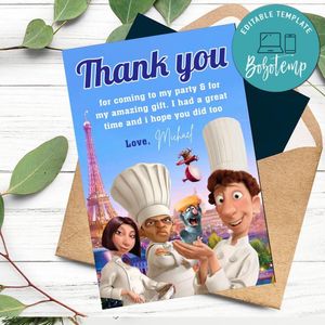 Ratatouille Thank You Card Customizable Template To Print At Home Instant Download