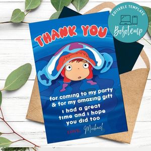 Ponyo Thank You Card Customizable Template To Print At Home Instant Download