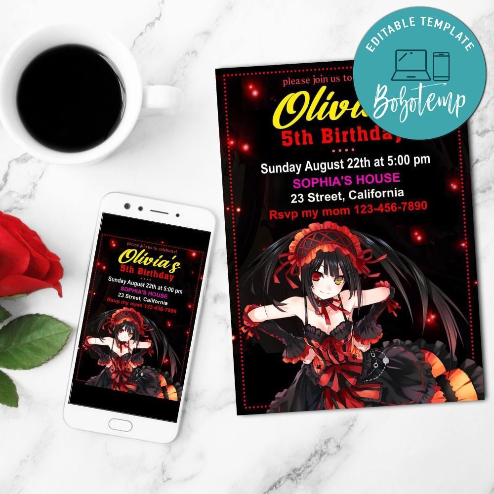Kurumi Tokisaki Mobile Invite Customizable Template Instant Download