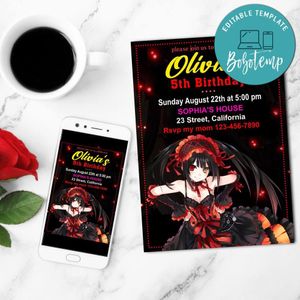 Kurumi Tokisaki Mobile Invite Customizable Template Instant Download