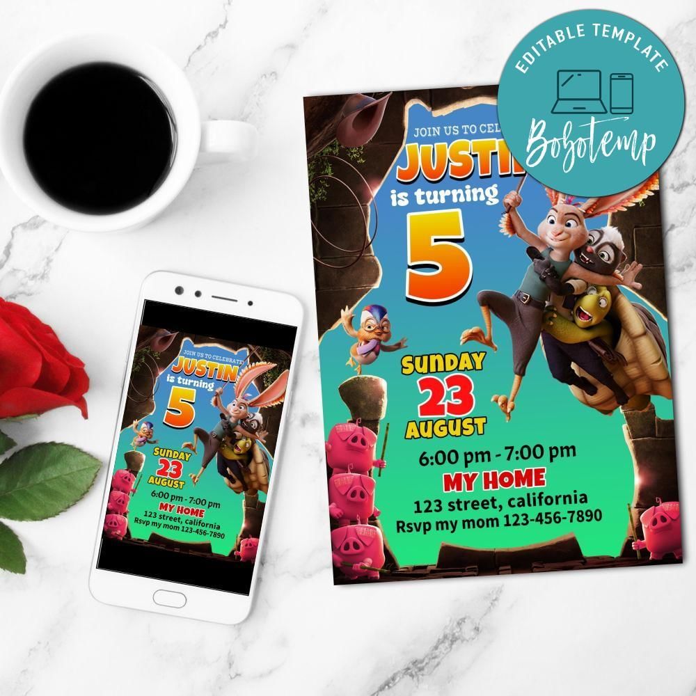 Chickenhare And The Hamster Of Darkness Mobile Invite Customizable Template Instant Download