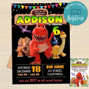 Little Dino School Invitation Template Free Thank You Card Printable