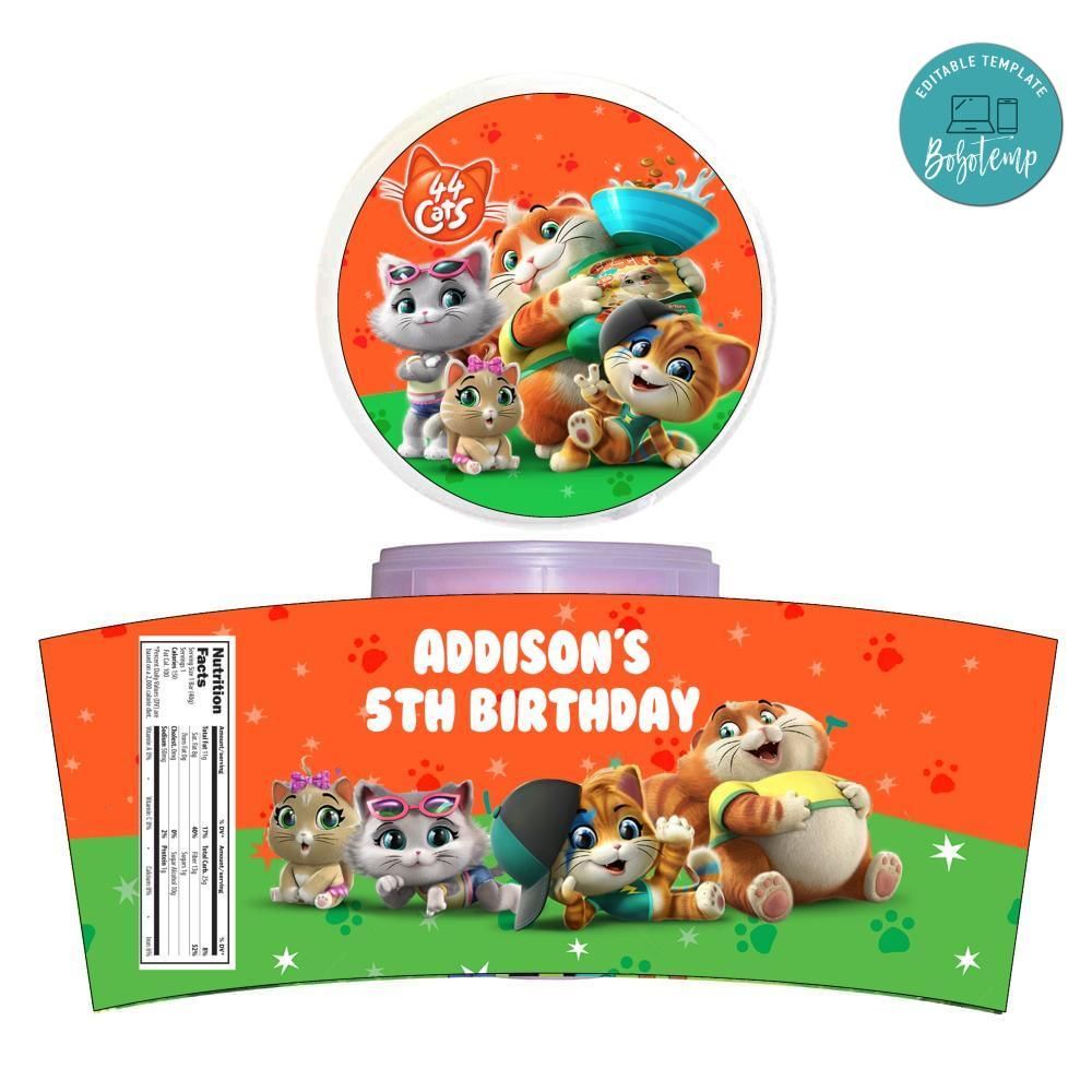 44 Cats Cotton Candy Label Template To Print At Home Instant Download