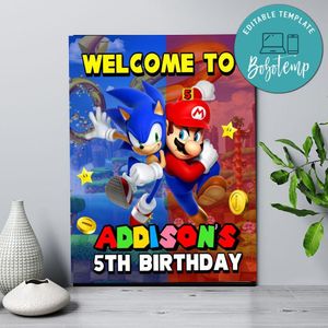 Sonic Mario Birthday Welcome Sign Digital File Printable Instant Download