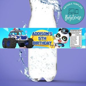 Babybus police Birthday Water Bottle Label Template to Print at Home Instant Download