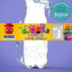 Ugly dolls Birthday Water Bottle Label Template to Print at Home Instant Download