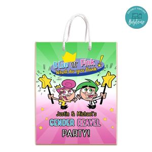 The Fairly Oddparents Gender Reveal Gift Bag Label Template Printable Instant Download