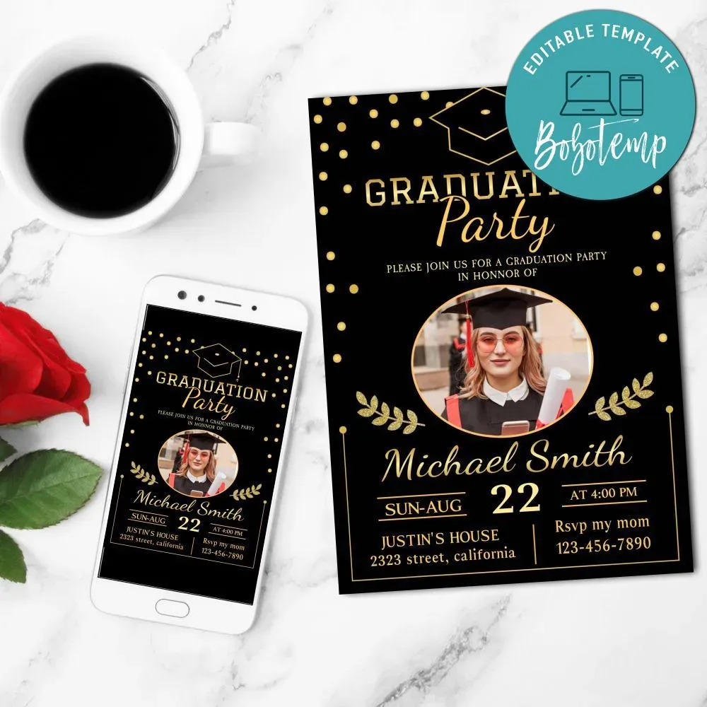 Grad Party Invitation Customizable Template | Bobotemp