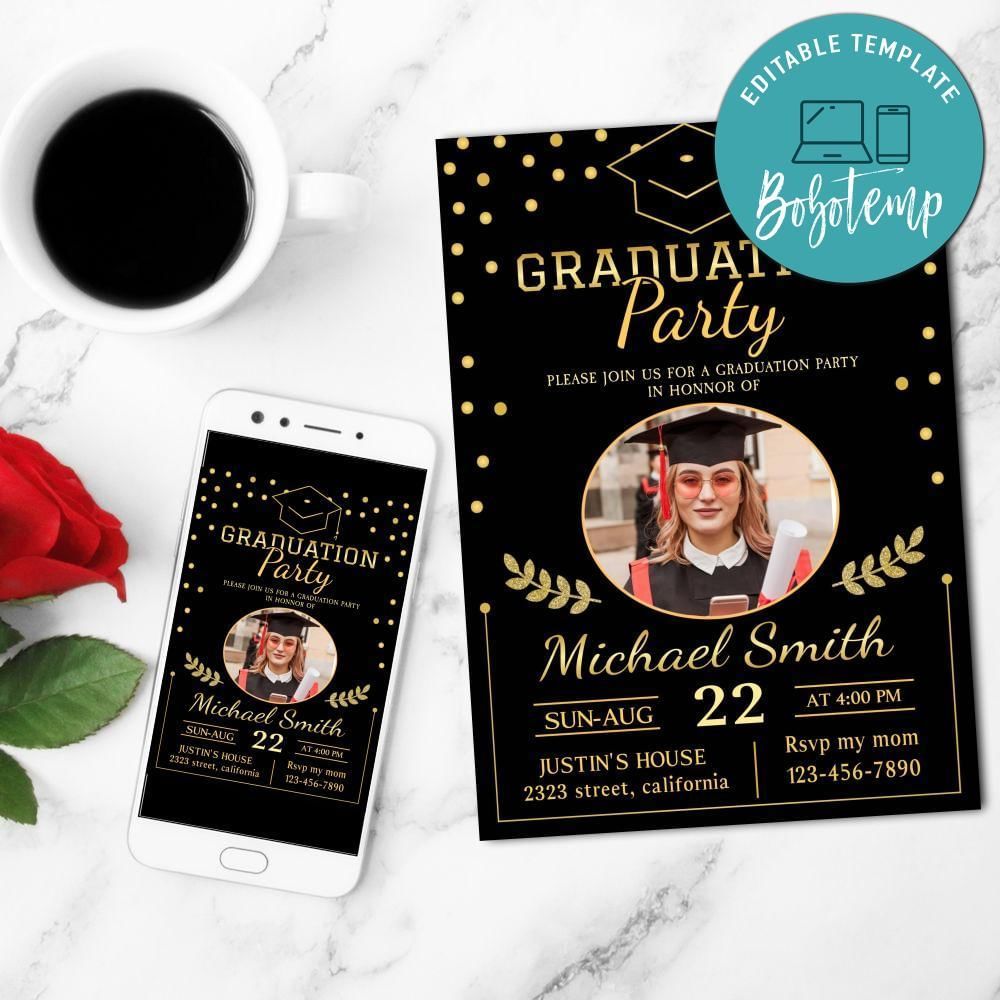 Grad Party Invitation Customizable Template to Print at Home Instant Download
