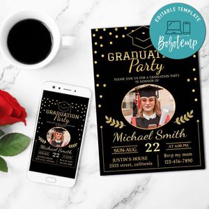 Grad Party Invitation Customizable Template to Print at Home Instant Download