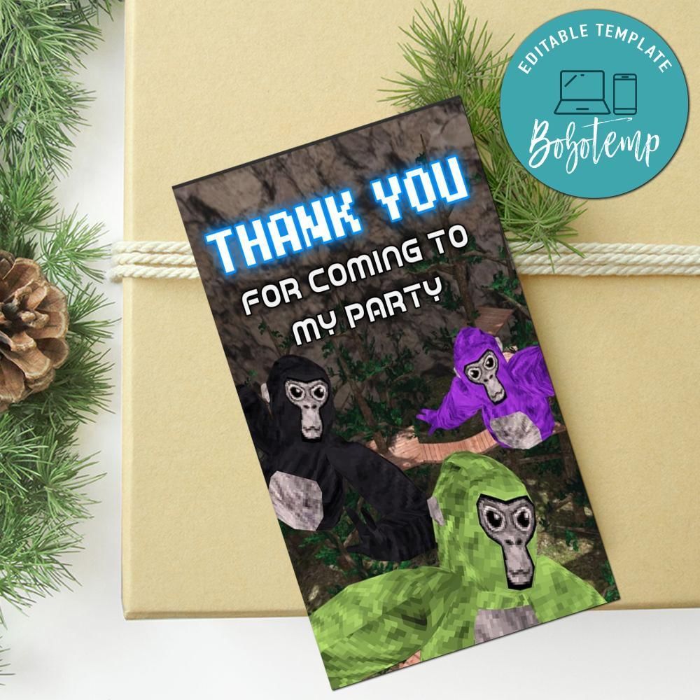 Gorilla Tag Thank You Tag Customizable Template To Print At Home Instant Download