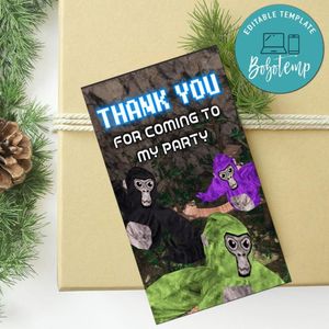 Gorilla Tag Thank You Tag Customizable Template To Print At Home Instant Download
