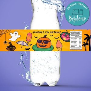 Summerween Birthday Water Bottle Label Template To Print At Home Instant Download
