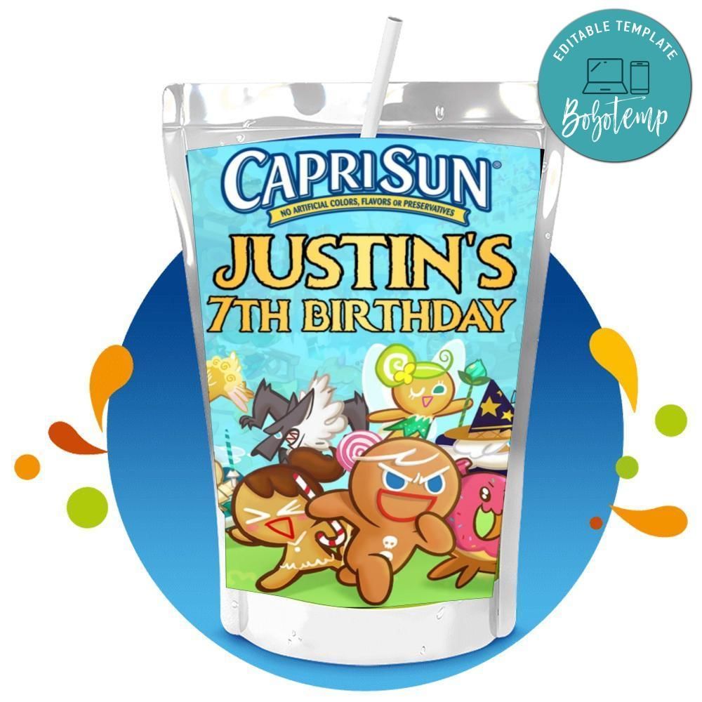 Cookie Run Kingdom Capri Sun Birthday Labels Digital File Printable Instant Download