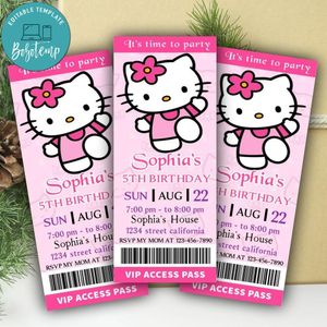 Hello Kitty Ticket Invitation Customizable Template Instant Download