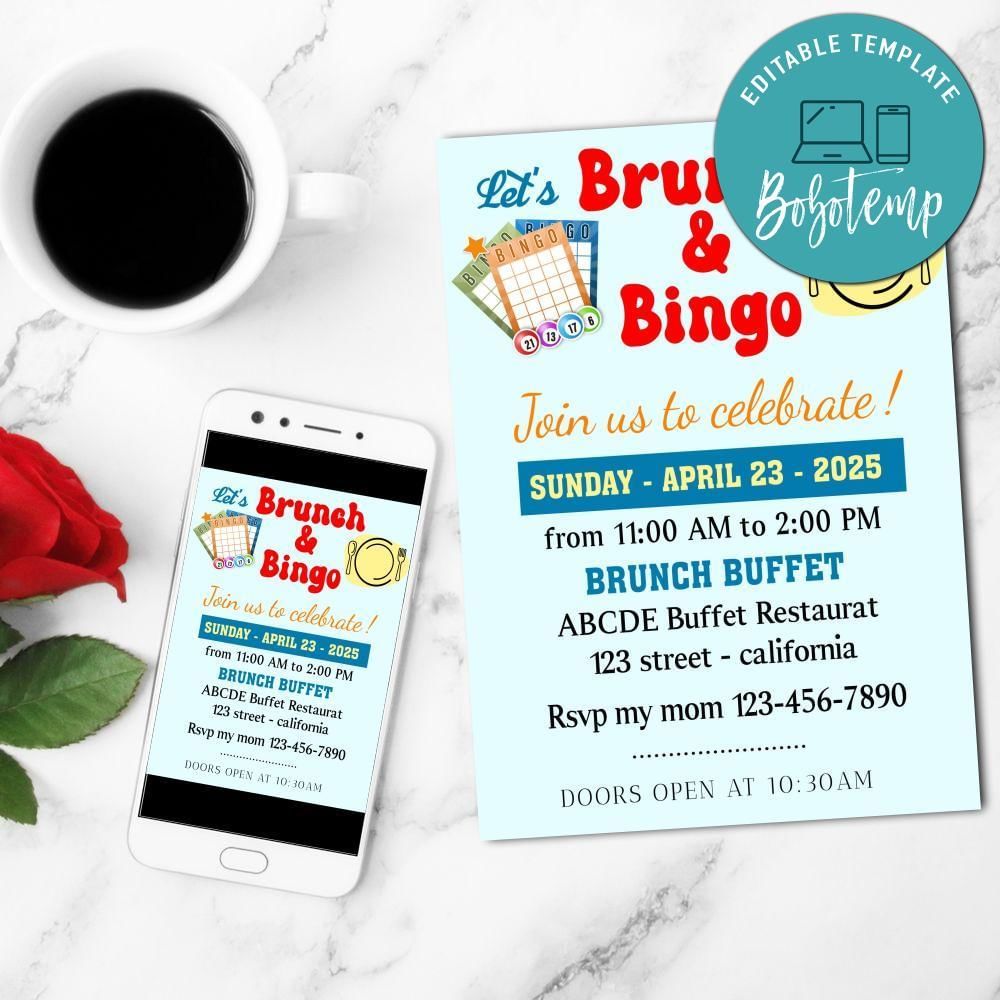 Brunch and Bingo Invitation Customizable Template to Print at Home Instant Download