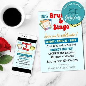 Brunch and Bingo Invitation Customizable Template to Print at Home Instant Download
