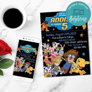 Digimon Birthday Invitation Customizable Template to Print at Home Instant Download