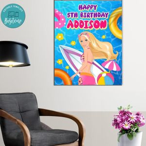 Barbie Pool Birthday Poster Digital File Printable Instant Download