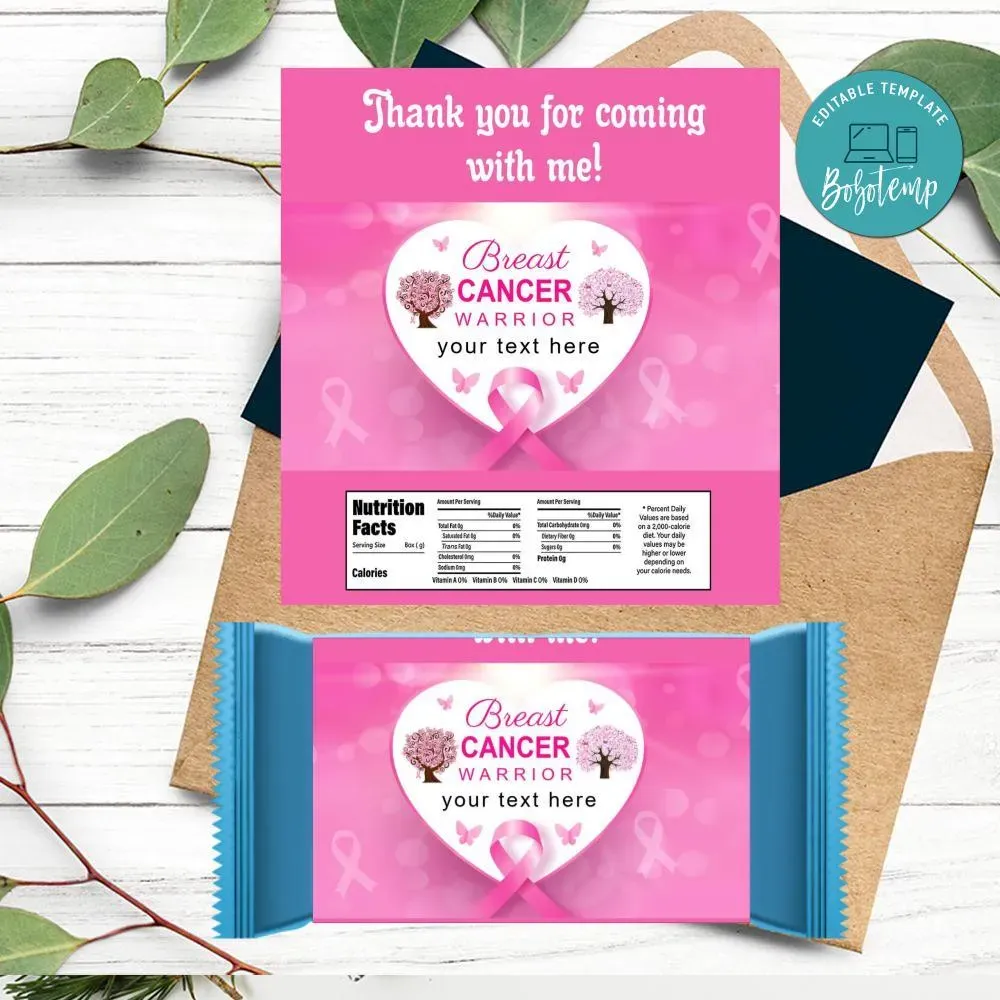 Pink Breast Cancer Candy Bar Label Customizable Template DIY | Bobotemp