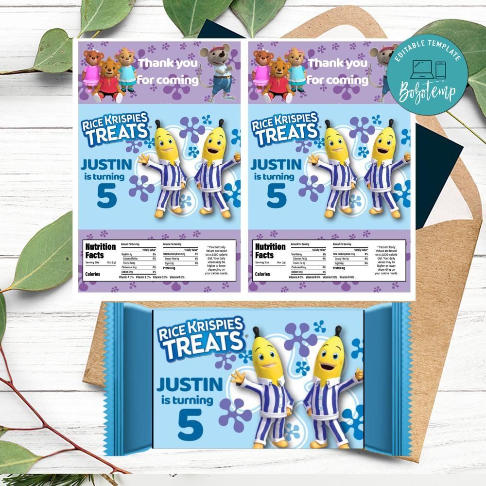 Bananas in pyjamas Rice Krispies Treats Template Printable DIY Bobotemp