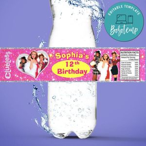 Clueless Bottle Label Birthday Water Bottle Label Template to Print at Home Instant Download