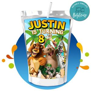 Madagascar Capri Sun Birthday Labels Digital File Printable Instant Download