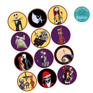 Nightmare Before Christmas Cupcake Toppers Template Printable Instant Download