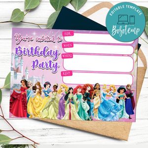 Disney Princess fill in blank Invitation Customizable Template to Print at Home Instant Download