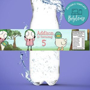 Sarah & Duck Birthday Water Bottle Label Template to Print at Home Instant Download