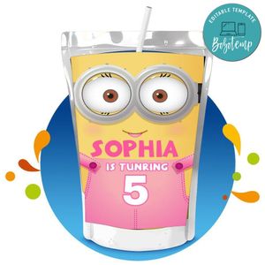 Girl minion Capri Sun Birthday Labels Digital File Printable Instant Download