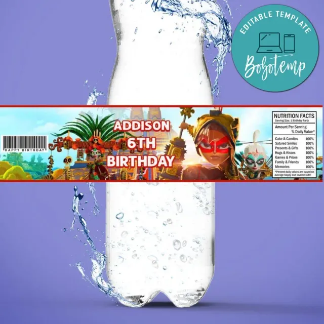Maya and the Three Birthday Water Bottle Label Template | Bobotemp for Free Printable Moana Water Bottle Labels