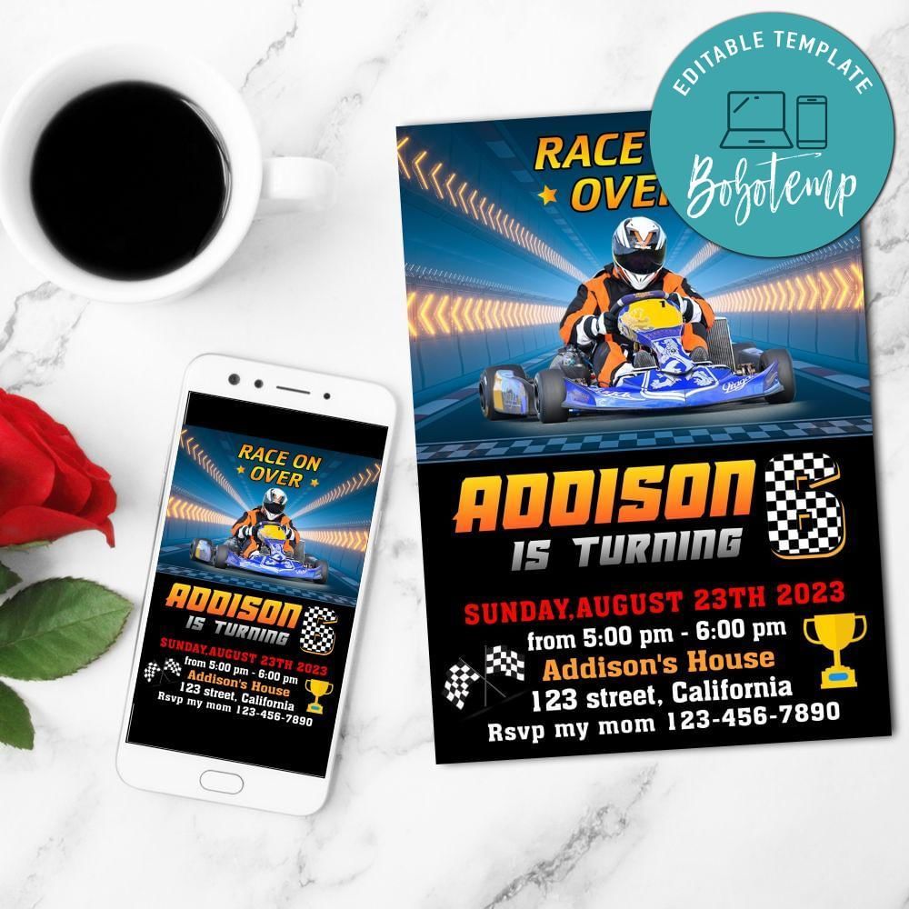 Karting Mobile Invite Customizable Template Instant Download