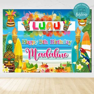 Luau Birthday Backdrop Digital File Template Instant Download
