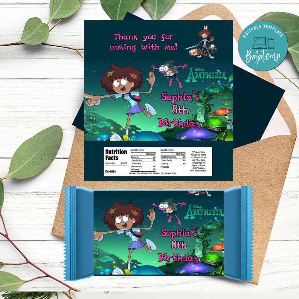 Amphibia Candy Bar Label Customizable Template DIY | Bobotemp