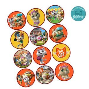 44 Cats Cupcake Toppers Template Printable Instant Download