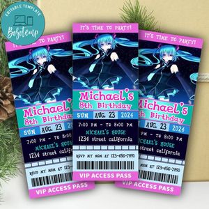 Hatsune Miku Ticket Invitation Customizable Template Instant Download