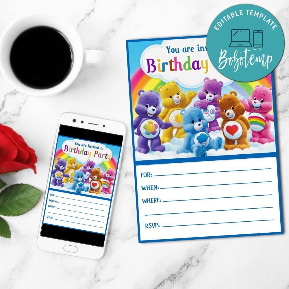 Care Bears Fill In The Blank Mobile Invite Customizable Template Instant Download